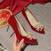 Wedding Shoes for Women, Brides, Bridesmaids, Crystal Shoes, Red Wedding Dress, Fine Heels, Rhinestones, Women's High Heels