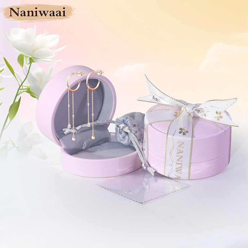 Naniwaai Earrings Ladies Popularity High Quality Zirconia 2 Series Sway Half Hoop Silver Compatible with Metal Allergies Woman Long Present Holiday