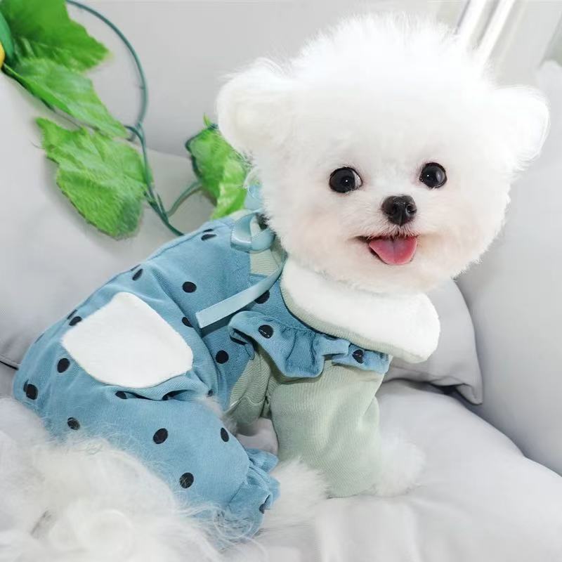 Autumn and winter dog four-legged thickened cotton-padded clothes Teddy Schnauzer Bigbear Poodle small puppy cold-proof pet clothes