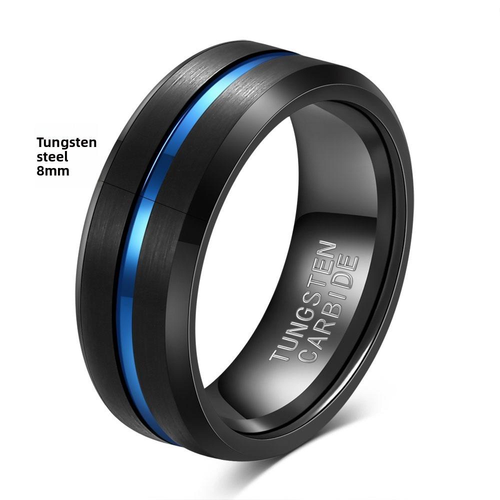Tungsten Steel Simple Wide Band 6 8mm Grooved Brushed Unisex Two Tone Stainless Steel Ring