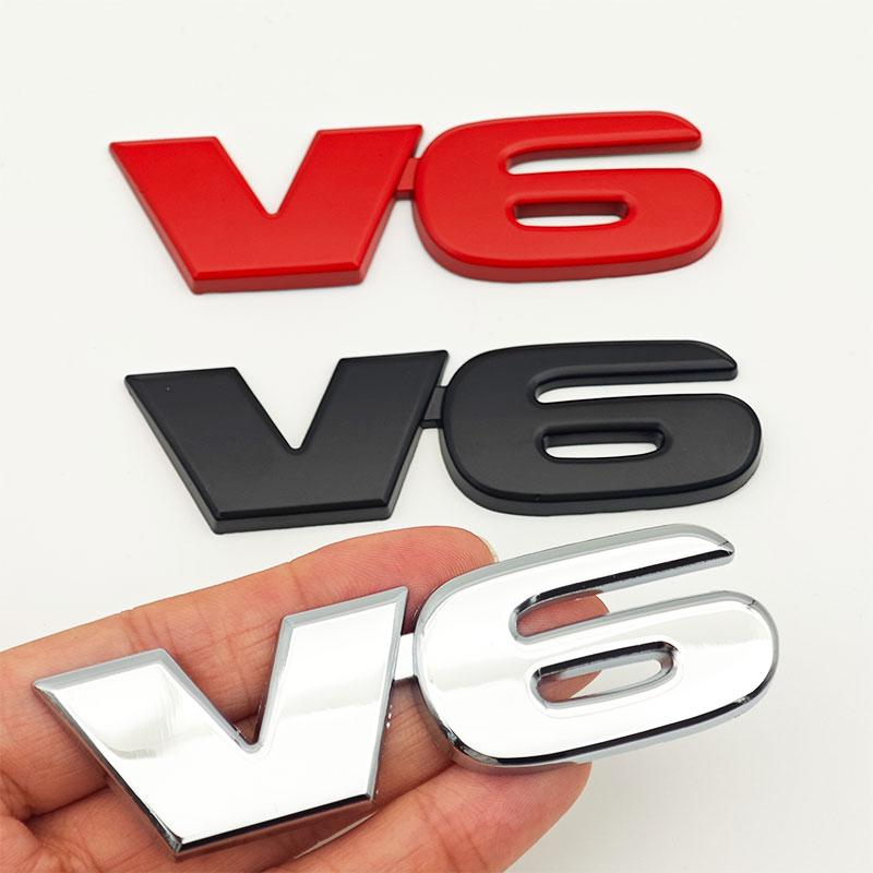 3D Chrome Red Black Metal Alloy Letter V6 Logo Car Rear Trunk Badge Adhesive Emblem Auto Sticker For Toyota Accessories DJ6