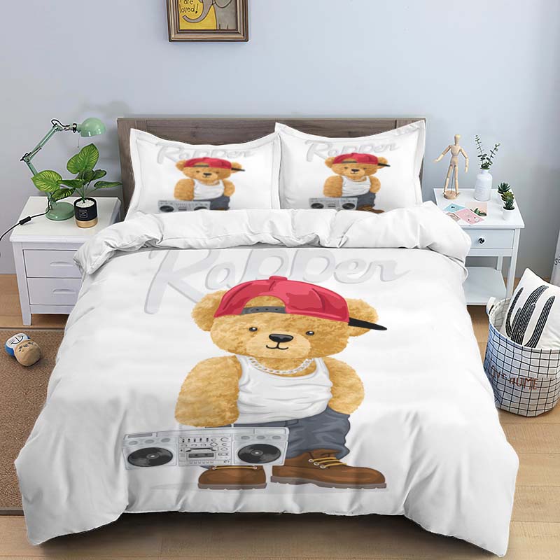 Bear Print Digital Print Polyester Bedding Sets,Girl'S Cover,Boys Duvet Cover Set For Teens, Queen Cover 2Pcs Pillowcase