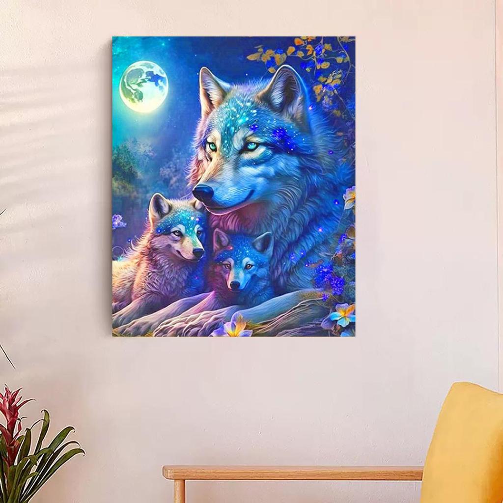 RUOPOTY Diy Painting By Numbers Kit Frame Wolf Animals Moon Night Picture Coloring By Numbers For Adults Handicrafts Home Decor