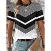 Summer Color Blocked Striped 3D Printed Elegant Women's Commuting T-shirt