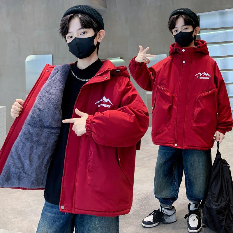 Boys Casual and Fleece Thickened Coat Autumn and Winter Children Handsome Pie Overcome