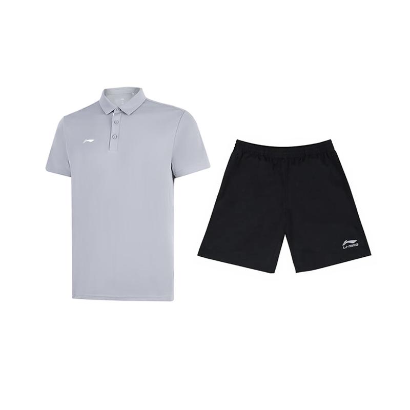 Li-Ning Solid Color Fashion Simple Quick-Dry Comfortable Breathable Versatile Short Sleeve Polo Shirt Casual Sports Set APLV029-14+YKSV147-2
