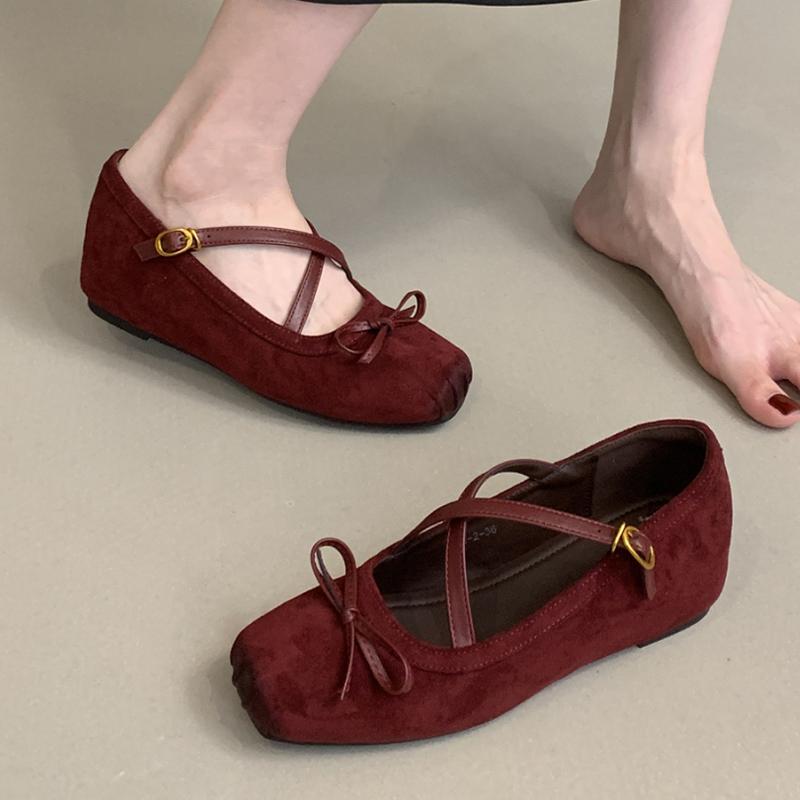 Flats Women Ballet Dance Shoes Bow Square Toe Loafers Shoes Designer Autumn 2025 New Dress Casual Cozy Zapatos De Mujer