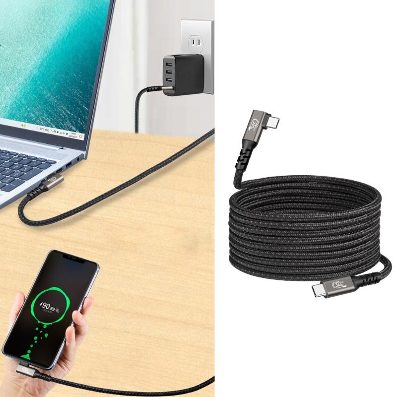 Кабель USB C 90 градусов для передачи данных 40 Гбит/с Синхронизированный дисплей 8K UHD Подходит для ноутбуков планшетов Быстрая зарядка Передача данных