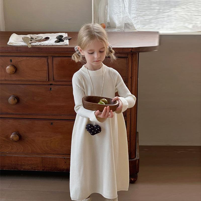 Girls Knitted Dress Autumn Winter New Children Gown Princess Solid Color Kids Fashion Sweater Dresses Baby Clothes