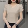 ZANZEA Женская повседневная летняя блузка с коротким рукавом и V-образным вырезом