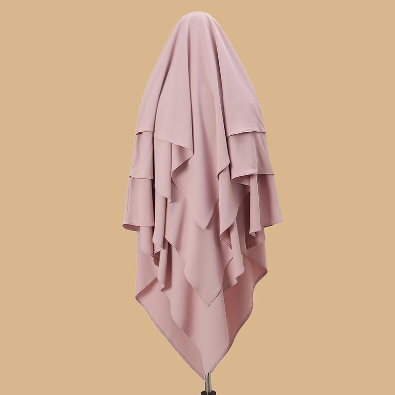 Однотонный трехслойный шифоновый хиджаб для молитвы, химар, однотонный арабский турецкий шаль, головной платок 136*120см