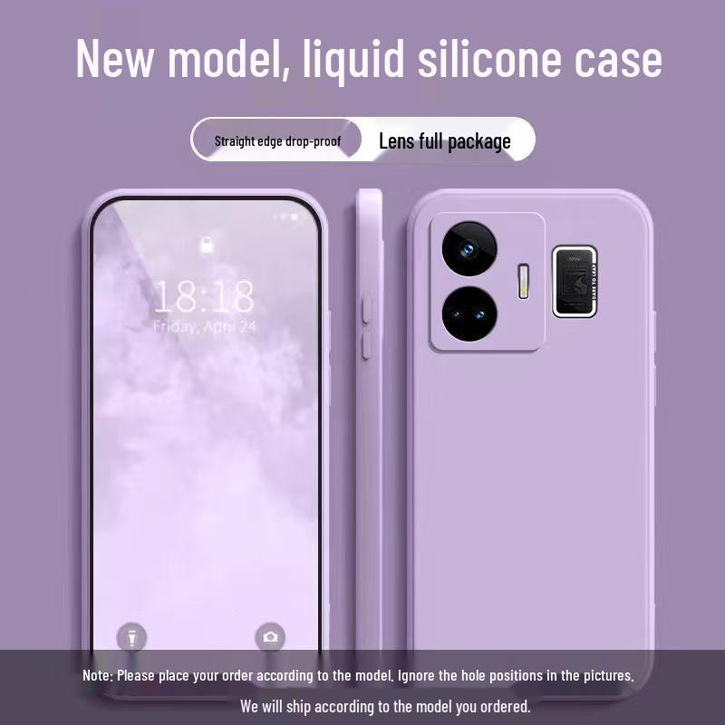 Чехол Realme GT Neo 5 однотонный из жидкого силикона - Полное покрытие, Защита от падений, Мягкий, Дизайн с прямыми гранями