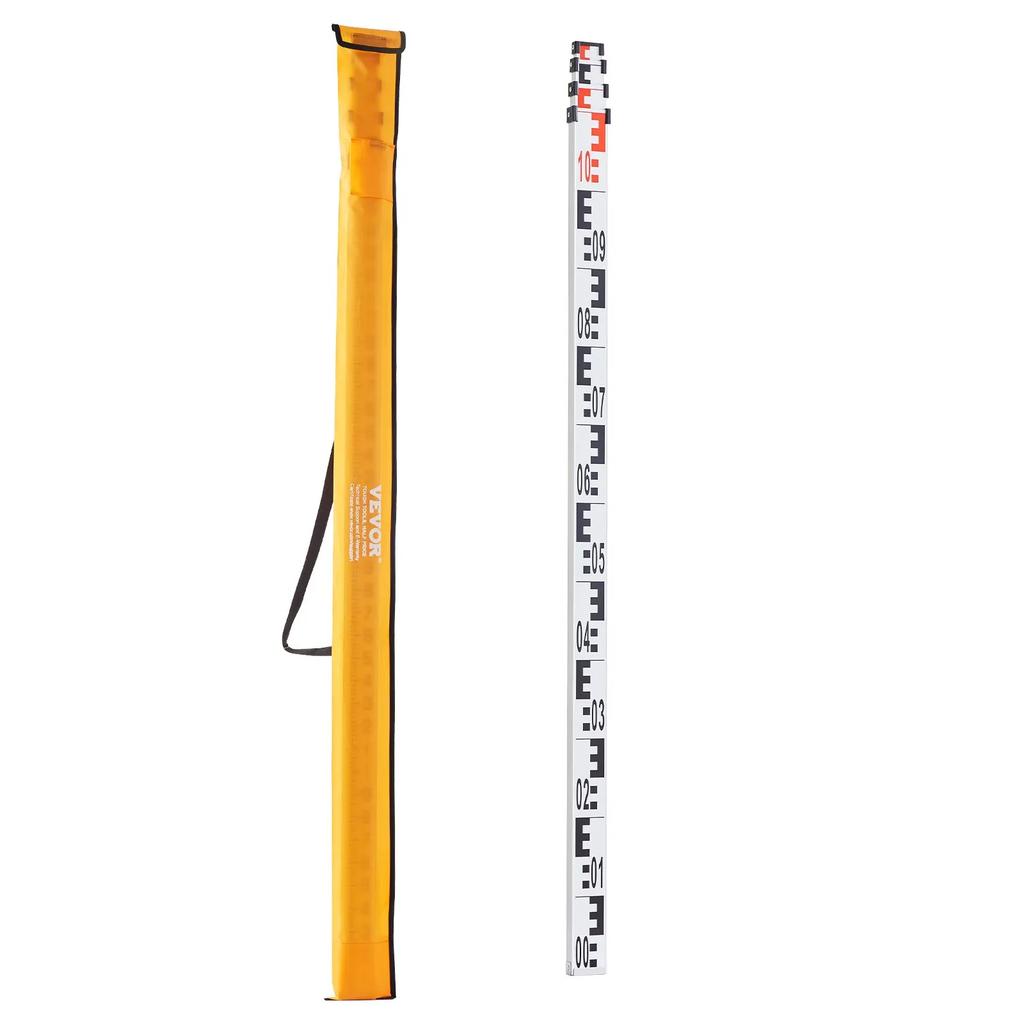 VEVOR Aluminum Grade Rod, 4M Metric Telescopic Measuring Rod, Double-Sided Scale in CM/MM Leveling Rod Stick