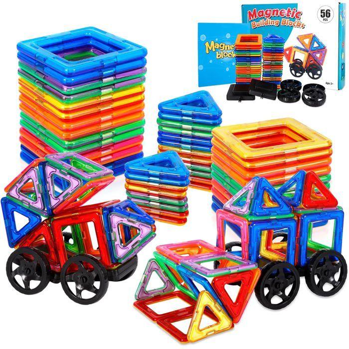 56 Pcs Ensemble De Blocs De Construction Magnétiques,Jouets Éducatifs,Cadeau Parfait Pour Les Garçons Et Les Filles Âgés De 3 À 8