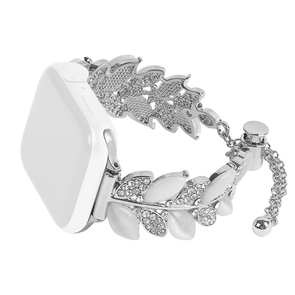 Alloy Watch Band for Apple Watch Series 11 10 42mm/9 8 7 41mm/SE3 SE2 SE 6 5 4 40mm/3 2 1 38mm Leaf Style Rhinestone Decor Strap