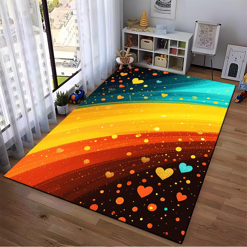 Colorful Heart-Patterned Carpet with Gradient Stripes for Living Room Suitable for use as an anti-slip for living room bedroom sofas