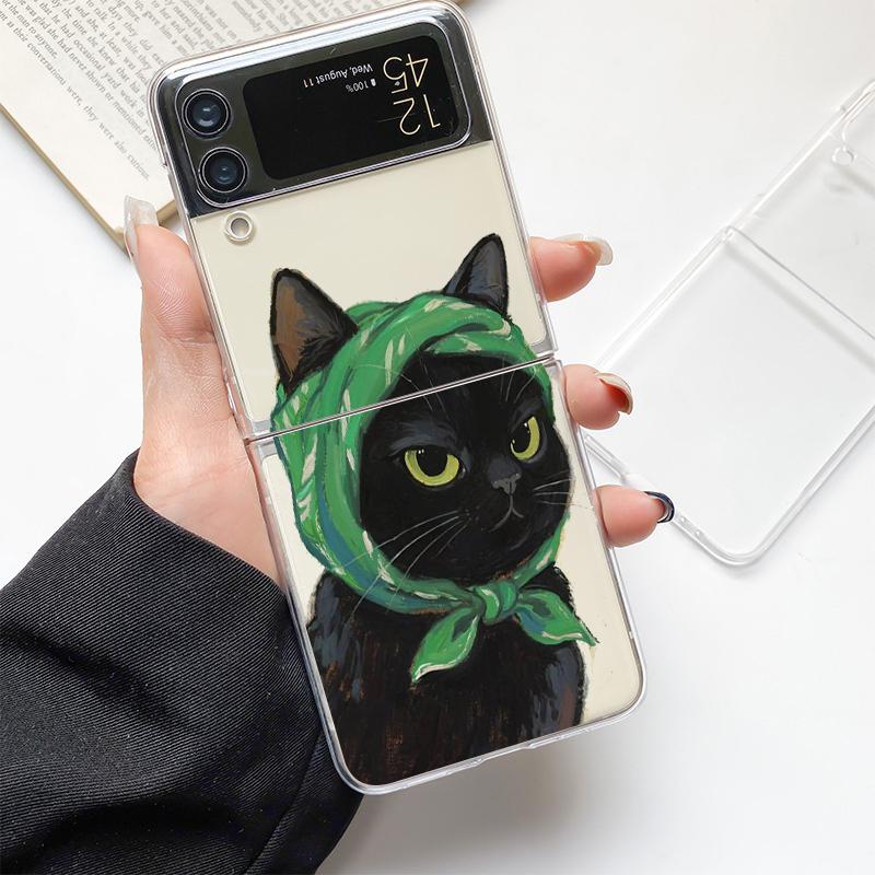 Милый кот Играет Веселый Модный Чехол для Телефона Для Samsung Galaxy Z Flip 3 4 5 6 7 Жесткий Складной Z Flip4 Прозрачная Поликарбонатная Крышка Подарок