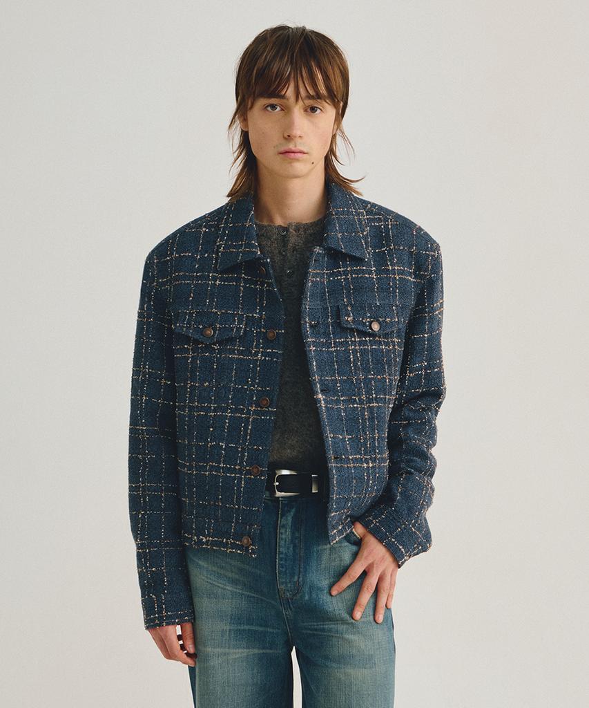 Lmood Hawk Tweed Trucker Jacket Blue Jeans