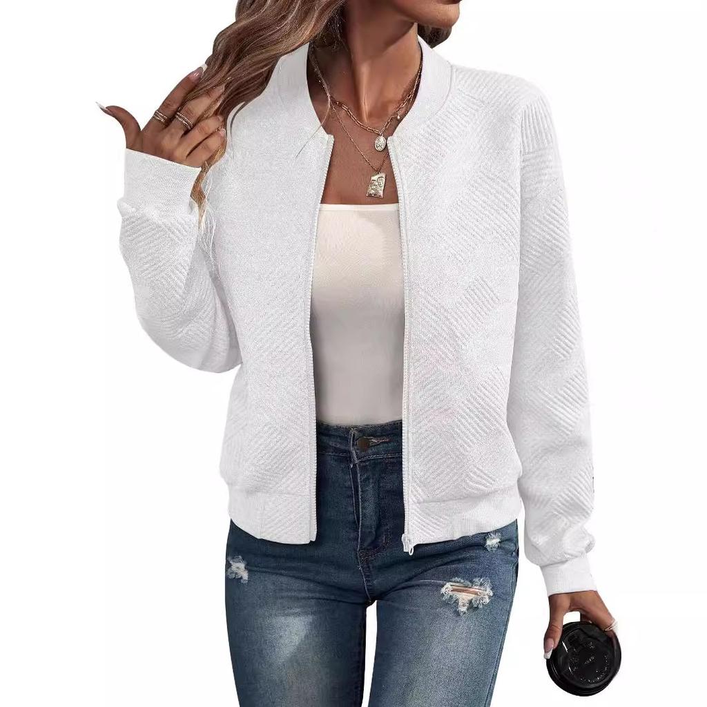 Autumn Winter Solid Color Zipper Jacket Baseball Collar Casual Coat for Women Long Sleeve Jackets & Coats