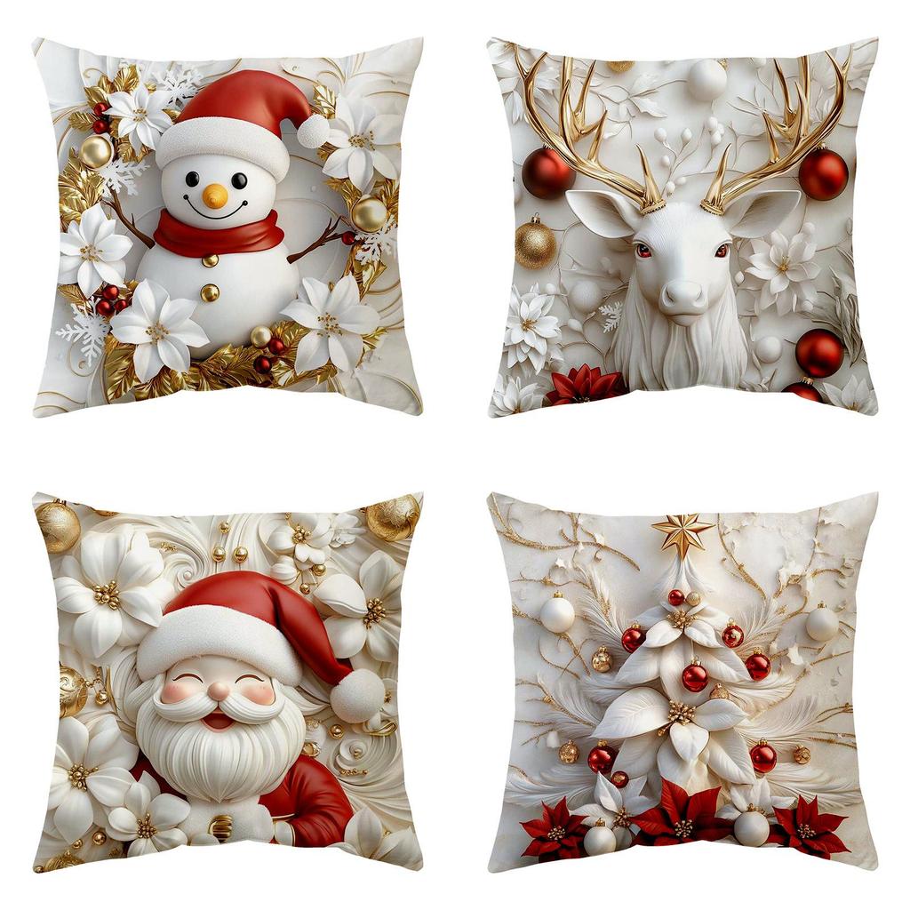 Santa Christmas Snowman Tree Deer Cartoon Pillow Cover Pillowcase For Home Decor