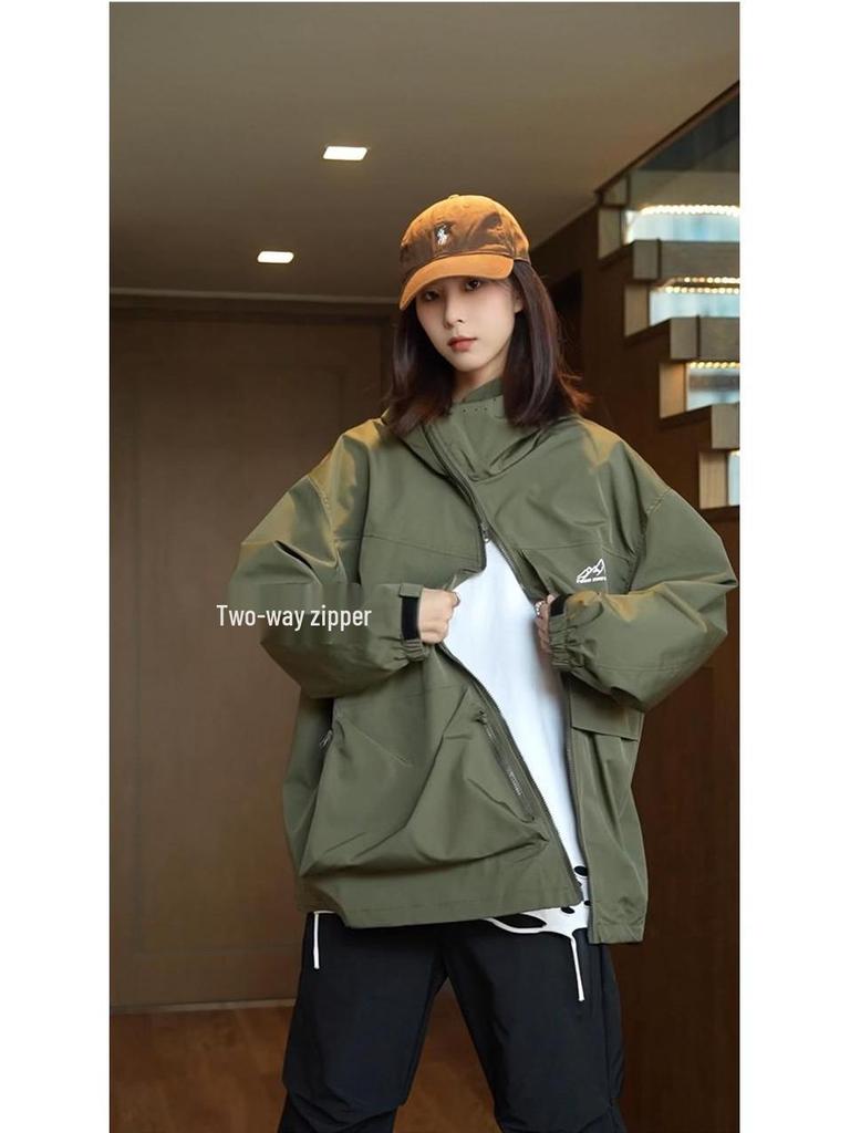 Винтажный американский ветрозащитный анорак унисекс: С капюшоном, Непромокаемый, Косая молния для осени/зимы