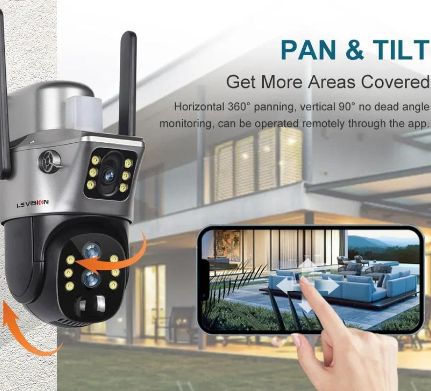 LS VISION 12 МП 4G/WiFi Двухэкранная Солнечная Камера Уличная 10-кратный Зум 6K Три Объектива Автоматическое Слежение за Человеком Камера Наблюдения V380 Pro
