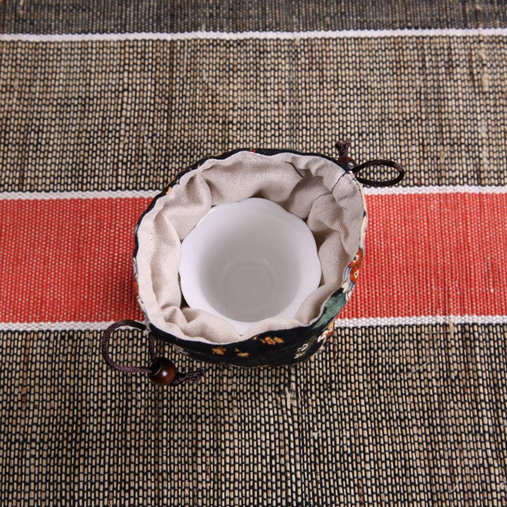 Pocket Cotton Linen Flower Pattern Teacup Bag Teaware Storage Bag Tea Tools Teapot Bundle Pocket