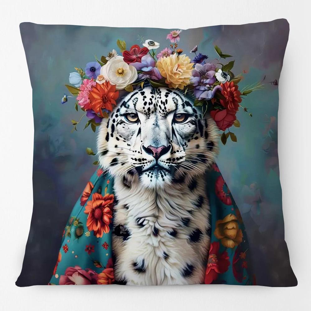 European Luxury Royal Court Leopard With Wreath Animals Portrait Painting Cushion Covers Sofa Pillowcase