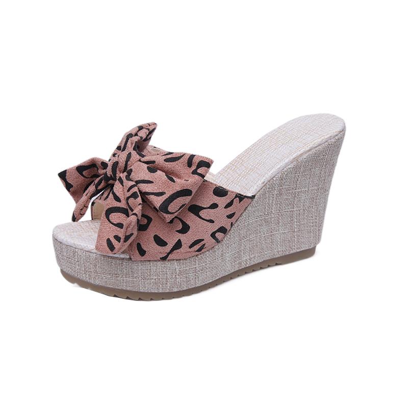 Женские шлепанцы на высокой танкетке, сандалии, тапочки на платформе с бантом, женские туфли без шнуровки, женские шлепанцы, повседневные шлепанцы с открытым носком
