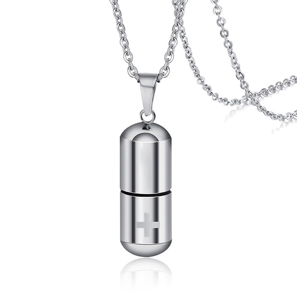 Keepsake Women Ashes Vial Cremation Urn Pendant Cross Engraved Clavicle Choker Pill Necklace
