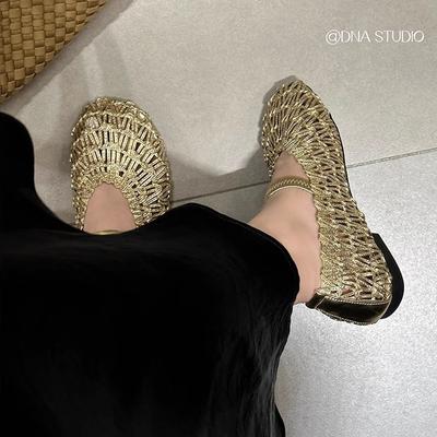 2025 новые туфли-сетка на плоской подошве, балетки с мелким вырезом, с ремешком на одну пряжку, ажурные туфли Мэри Джейн, корейская версия