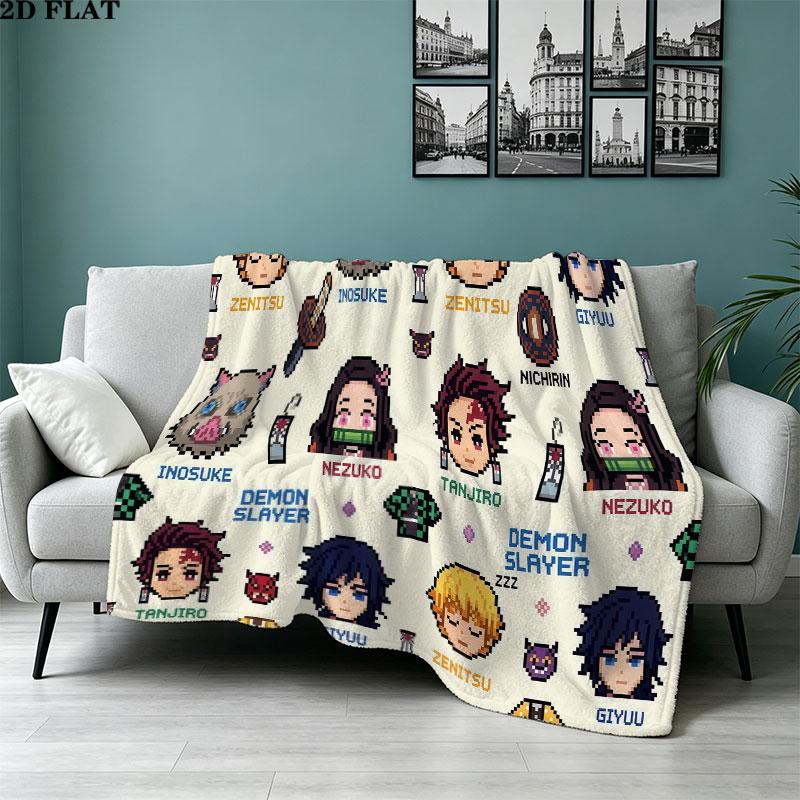 1PC Demon Slayer Patterned Flannel Blanket Suitable For All Seasons For Home Decor Warmth And Comfort Gifts Holiday Present