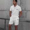 Мужской летний вафельный костюм-двойка 2025: Однотонный топ с коротким рукавом на молнии и шорты