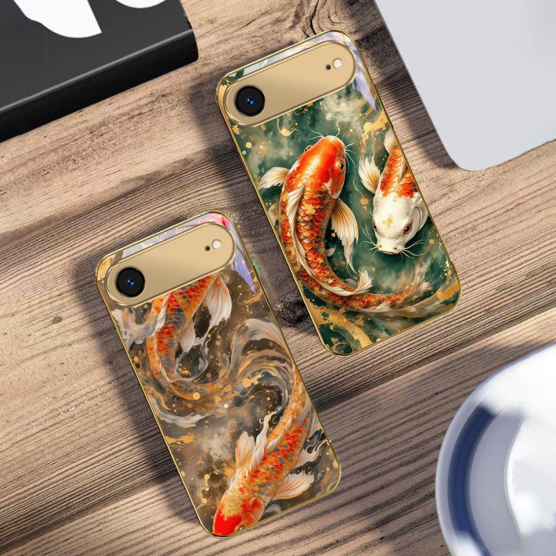 Счастливый Оранжевый Золотой Карп Для IPhone 17Pro Max 16 17 Pro oMax 15 Pro 14 13 Plus 12Mini 11ProMax XR 16E Air Золотой стеклянный чехол для телефона