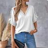 Summer Simple Solid Short sleeve Frill V-neck Shirts Top Women Women's Shirt Top