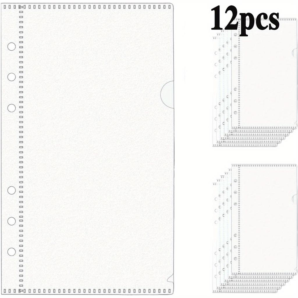 12pcs Zipless Cash Envelopes A6 Binder Pockets Frost PP Planner Inserts Sheet Protectors for 6 Ring Binders Organizer Accessories