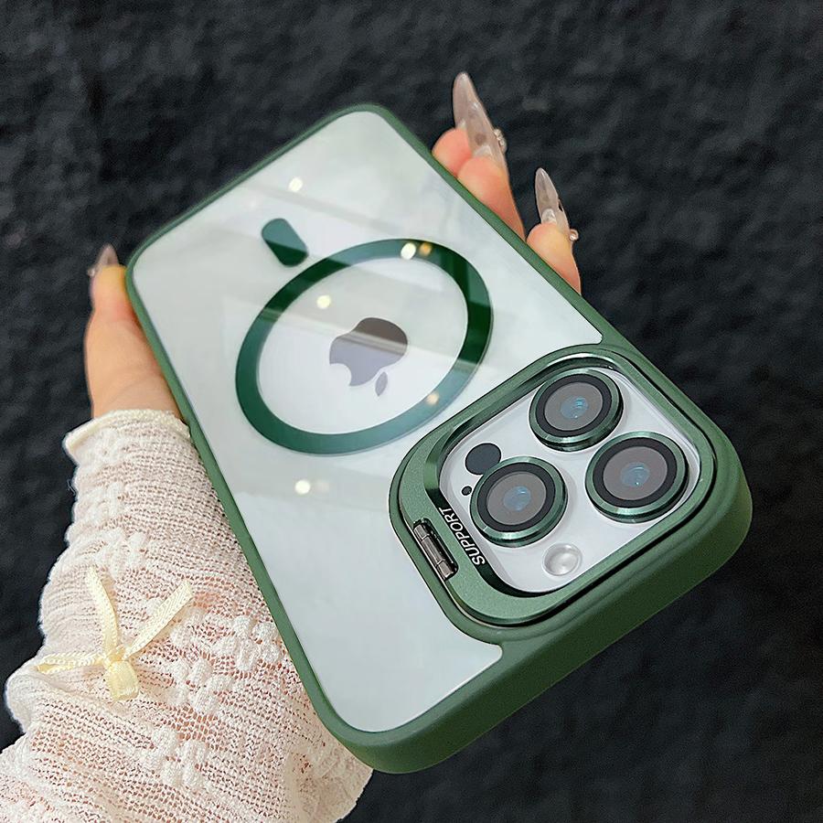 Роскошный магнитный противоударный чехол для телефона iPhone 15 16 14 13 12 11 Pro Max для Magsafe Funda Stand Glass Защитная крышка для объектива