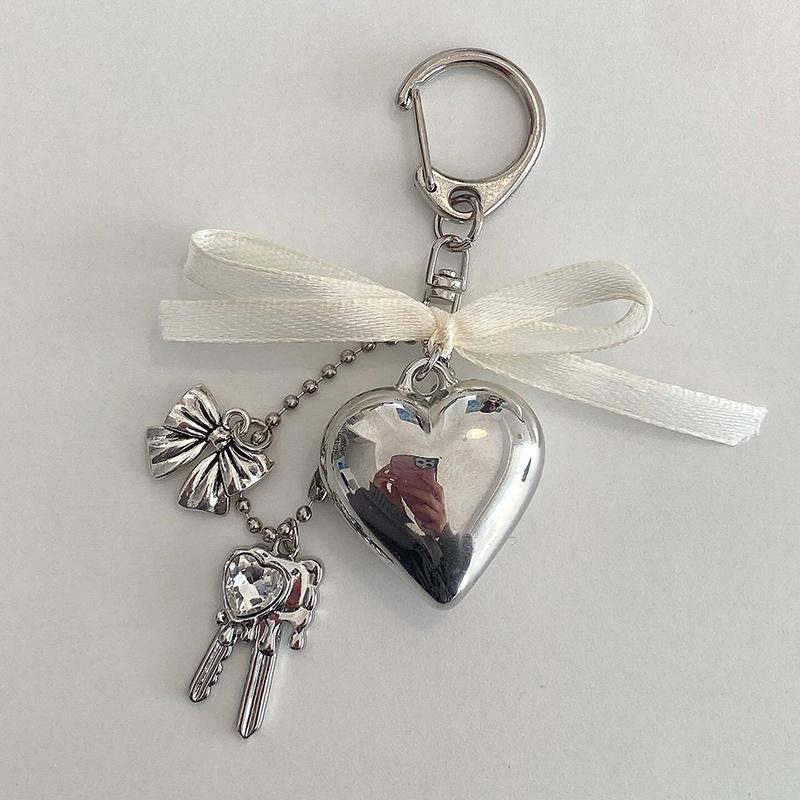 Ins Style Metal Love Key Chain Bowknot Phone Pendant Headphone Case Charms Bag Decor Car Key Ring