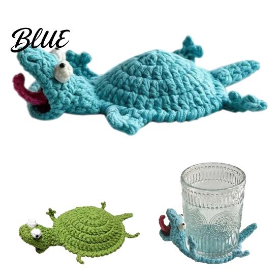 Desk Accessory DIY Crochet Lizard Coaster Kit Handmade Knitting Animal Crafts Decorative Drink Mug Coffee Cup Mat for Adults Beginner Kniting