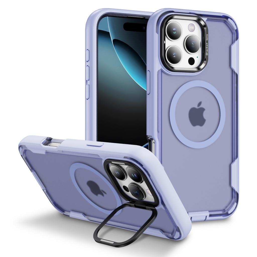 For iPhone 16 Pro Case Compatible with MagSafe Lens Frame Kickstand TPU+PC Shockproof Phone Cover