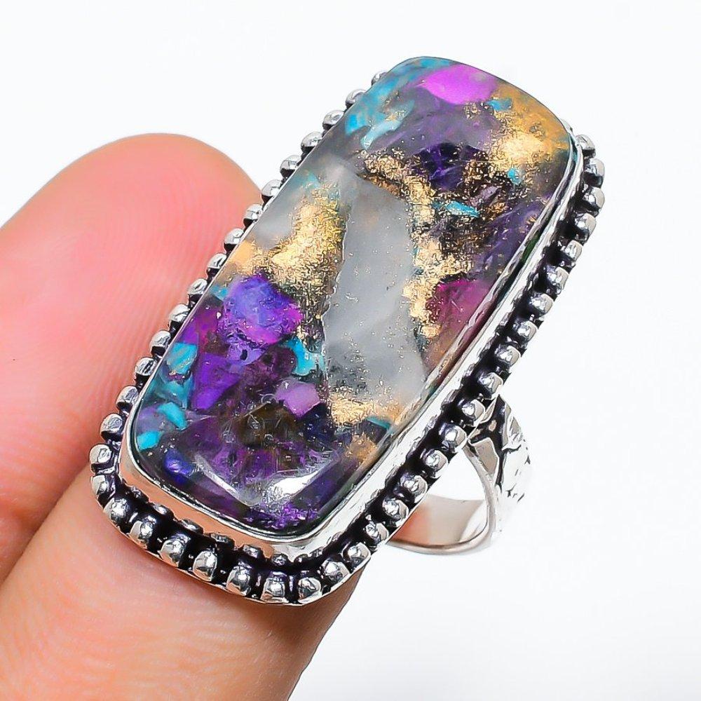 Кольцо из серебра 925 пробы с натуральным колючим камнем-устрицей, размер 8 e0A20