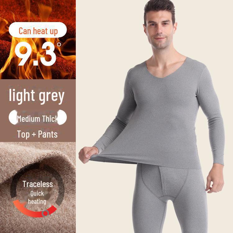 Мужской бесшовный комплект термобелья с V-образным вырезом - утолщенный бархат на осень/зиму 2023 г.