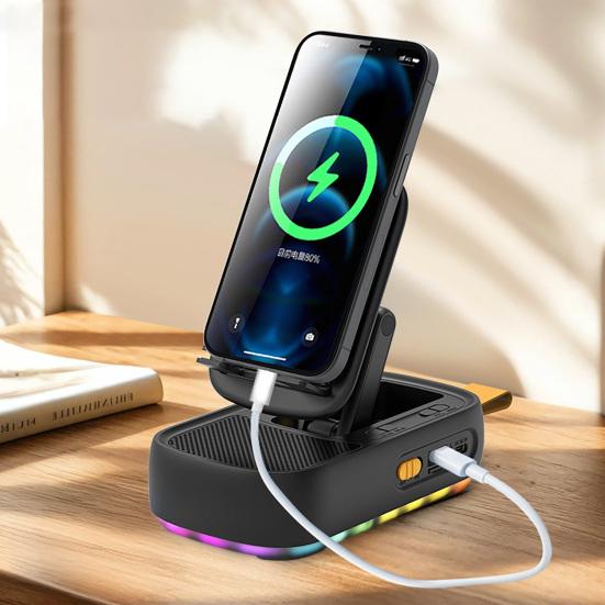 Подставка для сотового телефона с Bluetooth-совместимым динамиком, светодиодной подсветкой, складная вращающаяся настольная подставка, беспроводной динамик с картой памяти TF для планшетов Samsung