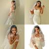 Classic White Fingertip Length Wedding Veils Easy To Secure Polyester Flower Hair Accessory For Bride