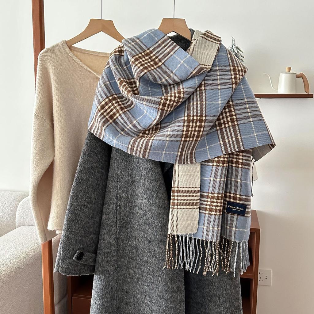 Korean Style Double Sided Plaid Scarf for Autumn and Winter Couples and Students Versatile Scarf Japanese Style Sweet Thickened Warm Shawl