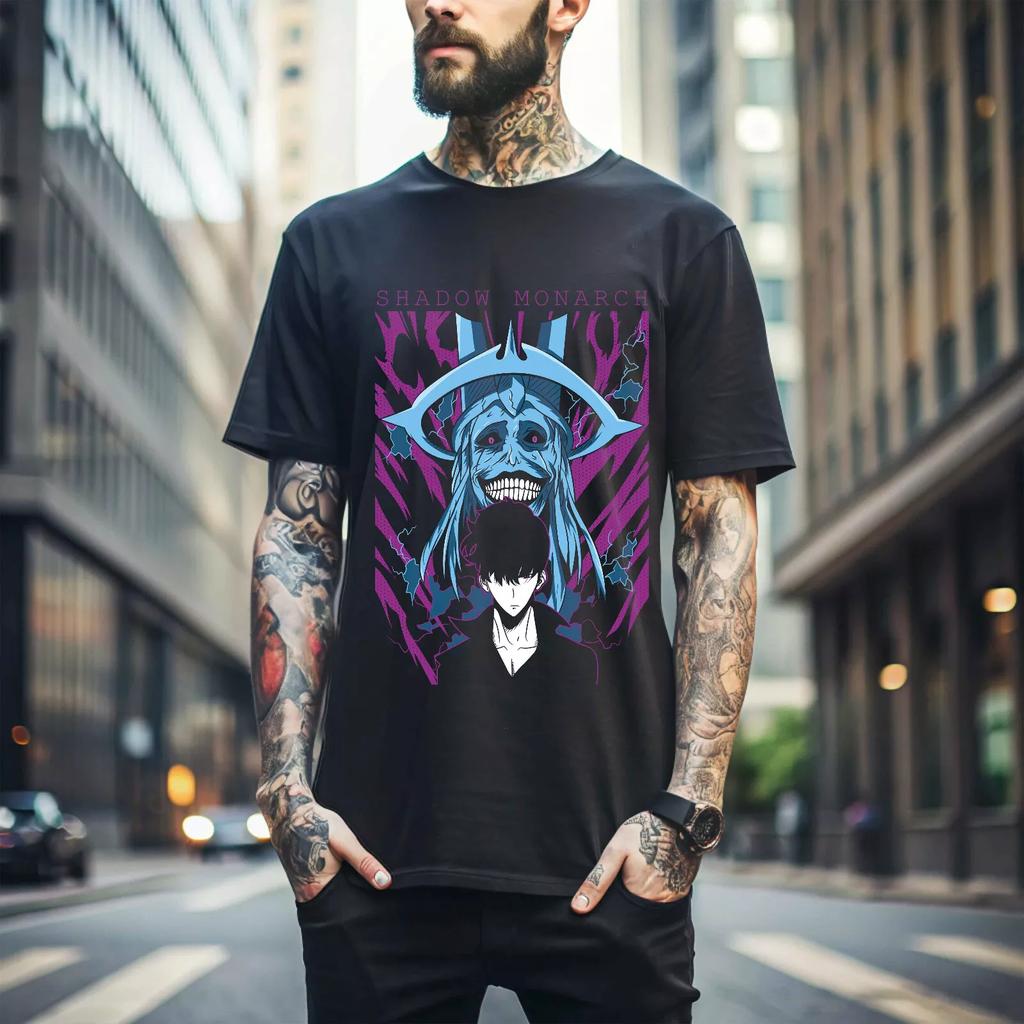 100% Cotton TOPS UNISEX TEES MENS WOMENS Solo Leveling T-Shirt Sung Jinwoo Horror Anime Manga Black Gifts Shirt Gift 138