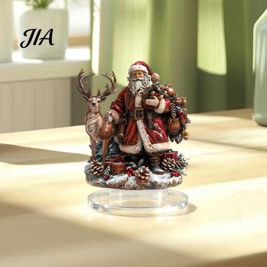 Cute Santa Claus Xmas Decorations Christmas Reindeer Tabletop Ornament, 2D Acrylic Festive Home Office Desk Decor for Fireplace Living Room