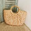 Simple Straw Handbag for Girls Summer Beach Travel Hand Bag Half Moon Hand Woven Rattan Handbags Round Handle Bags