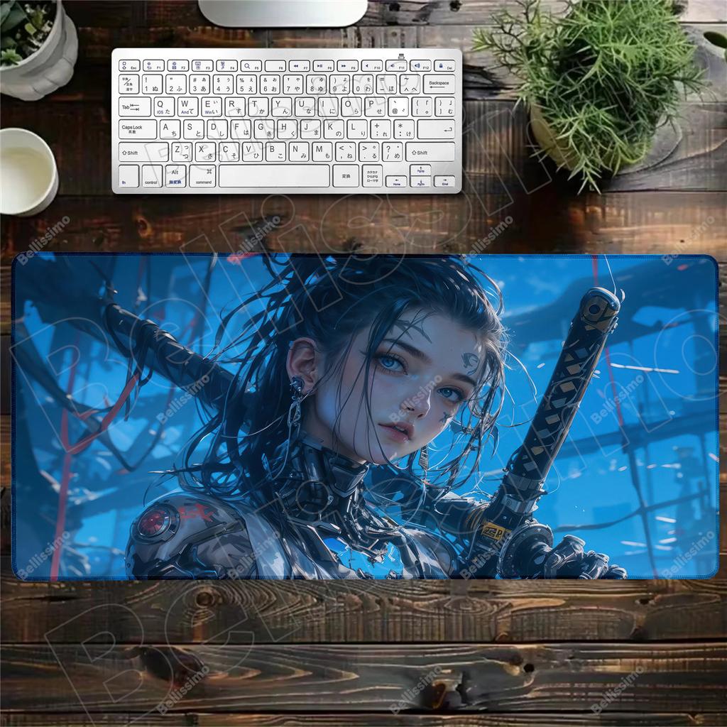 40x90cm Gaming Mouse Pad Cartoon Samurai Girl Deskmat Large Gamer Professional Premium Mousepad Speed Control Accessories Rug
