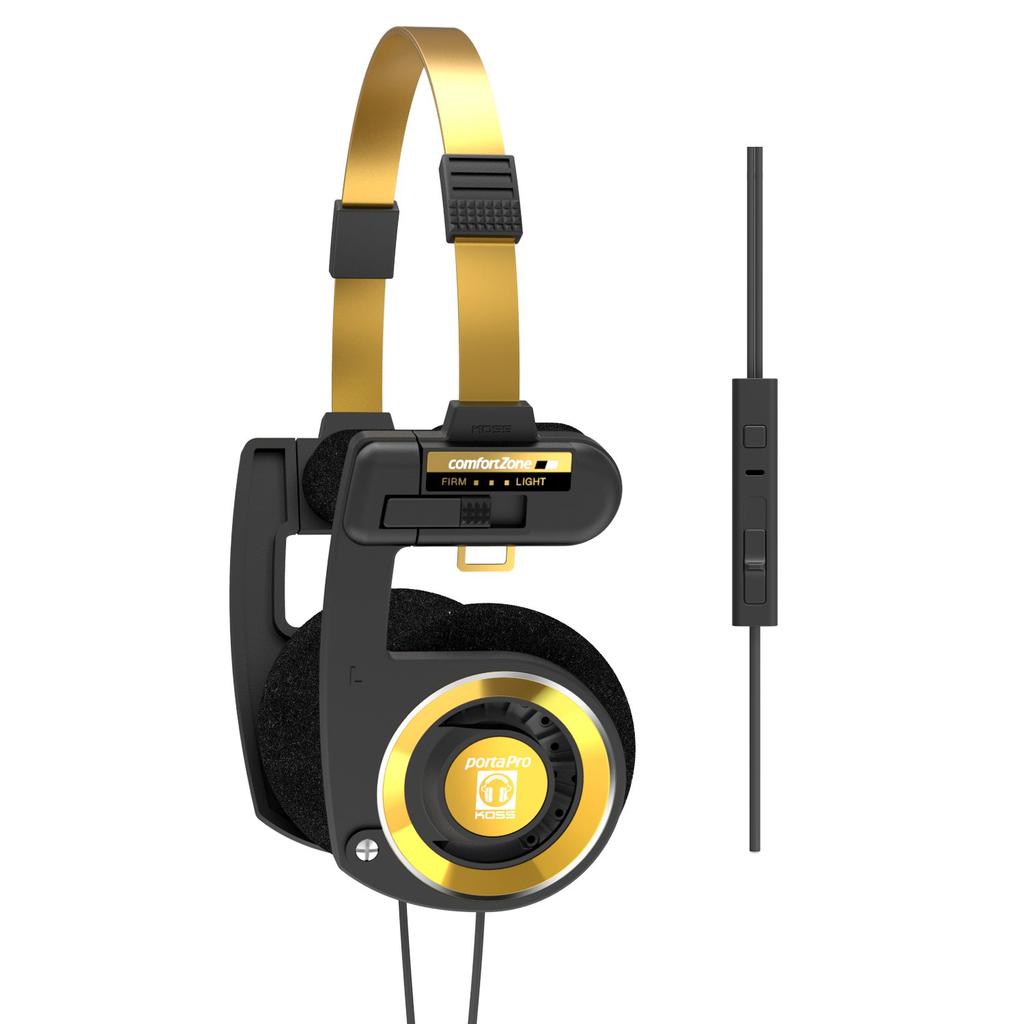 Koss Porta Pro Limited Edition Black Gold Headphones with Inline Volume Touch Hard Carrying Wired with Black and On-Ear Mic, Control, Remote, Case,